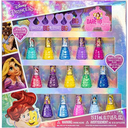 Disney Princess - Townley Girl Gift Set med 18 giftfria, vattenbaserade nagellack som torkar snabbt och är lätta att ta bort (3+ år)