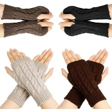 4 Par Fingerløse Handsker, Håndledsvarmere Handsker Strikket Armvarmere, Kvinder Piger Komfortable Håndleds Handsker Arm Handsker Vanter Strikket 