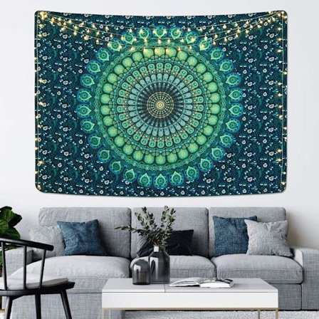 Bohemisk Mandala Väggbonad Hippie Väggbonader Psykedelisk Påfågel B