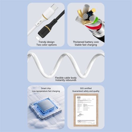 Dudao L25T USB-A - USB-C Silikone kabel 5A 1m - Hvid