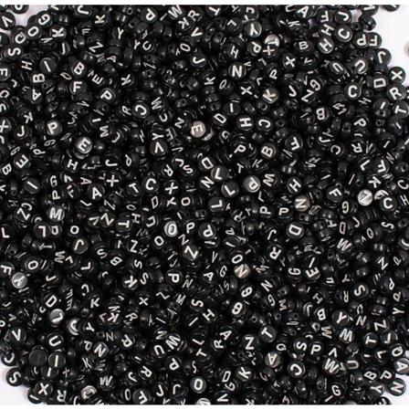 Plastpärlor, Bokstavspärlor A-z, Rund, Ø7,5mm, Svart/vit, 500/fp Svart