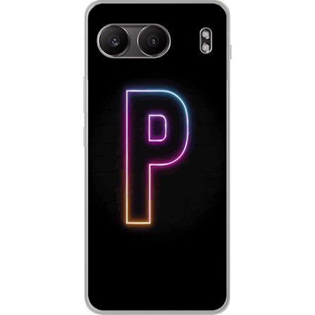 Kompatibel Mobilcover til OnePlus OnePlus Nord 4 Minimalistisk neonbogstav P i farvegradient og lyseffekt mod sort baggrund i digital neonstil