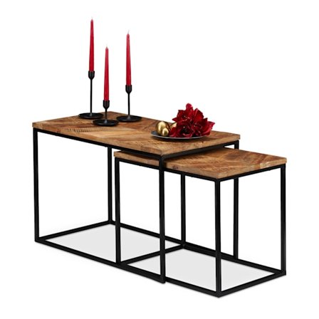 Mangopuiset sohvapöydät – 2 kpl setti, luonnollinen viimeistely