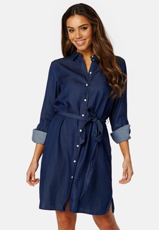 VILA Bista Denim Belt Dress Dark Blue Denim Klær