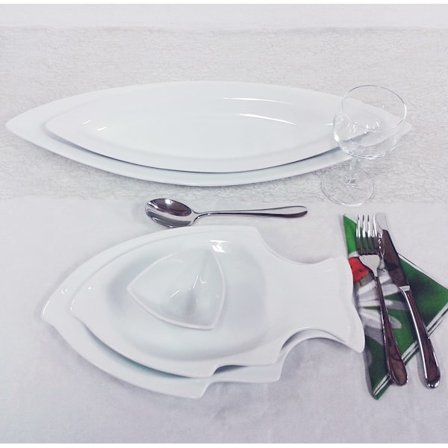 Matservis i Porslin - Komplett Fisk och Löv Paket - VM02 - 20 delar