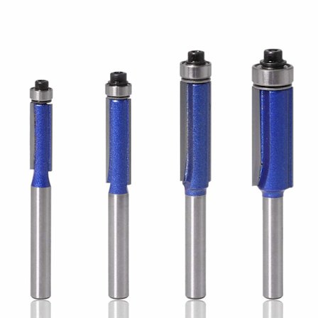 4 stk 6mm skaft Flush Trim Router Bits, Kopieringsfreser med topplager, Sporfresere, Trebearbeidingsfresere, Skjærediameter: 1/4", 5/16", 3/8"