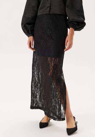 SELECTED Slfmista Hw Ankle Lace Skirt Black Klær