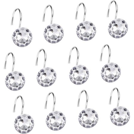 Valkoinen - 24 tupsun suihkuverhokoukun sarja, kristalliset suihkuverhokoukut, koristeelliset suihkuverhokoukut