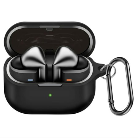 Suojaava silikonikotelo Samsung Galaxy Buds3/Buds3 Pro -kuulokkeille, karabiinihaka