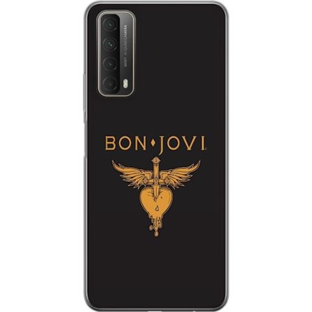 Kompatibelt Mobilskal till Huawei Huawei P smart 2021 Ikonisk musikillustration med bevingat hjärta och dolk i guldtoner på mörk bakgrund, kraftful