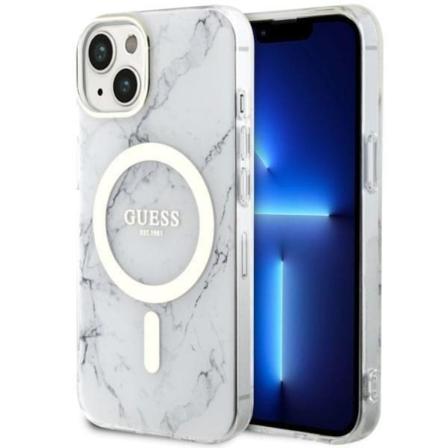Guess iPhone 14 -puhelimen kuori MagSafe Marble - Valkoinen