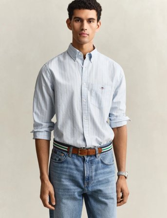 GANT Reg Classic Oxford Stripe Shirt - Blue - M