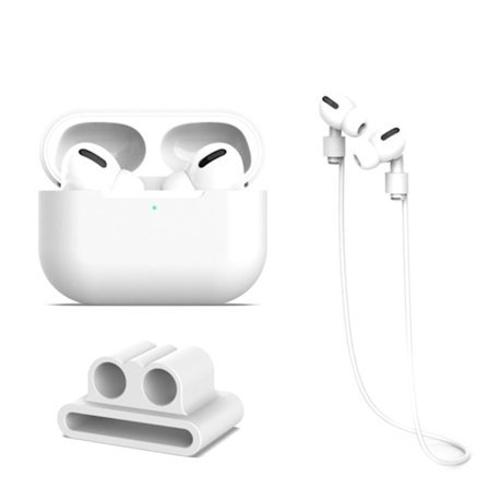 AirPods Pro 2 silikonskydd med rem och öronsnäckhållare - Vit