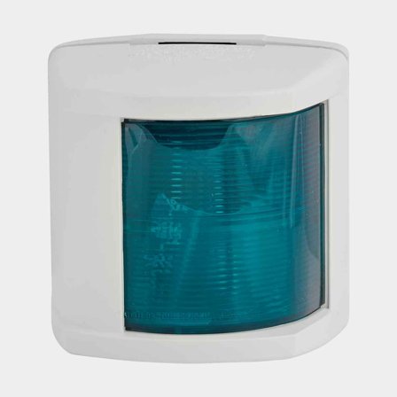 Luz de estribor para montaje lateral Hella 2984, 25 W, 12 V, 112.5°, plástico blanco resistente a UV, 108 x 107 x 90 mm, verde, para barcos <20 metros