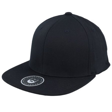Bearded Man - Svart fitted Keps - Badge Logo Back Black Flat Brim Fitted @ Hatstore