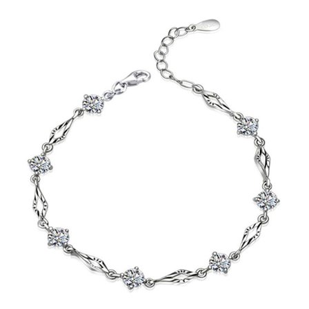 Justerbar lengde diamant sølv armbånd i skinnende legering
