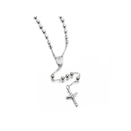 Halsband Jesus Kors Långt Vitguldpläterat Radband