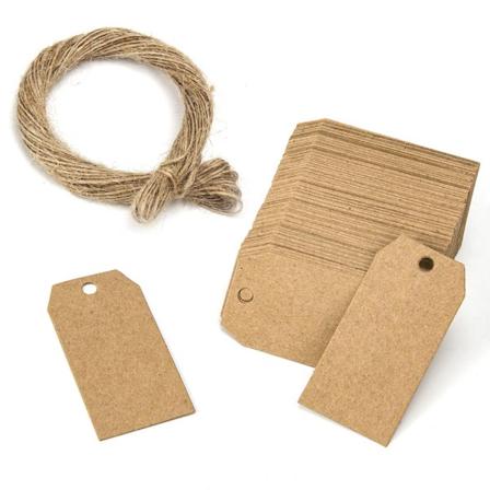 200 kappaletta Kraft-paperilahjatunnistetta 4cm x 7cm Ripustuslaput Juutilangalla 40 metriä