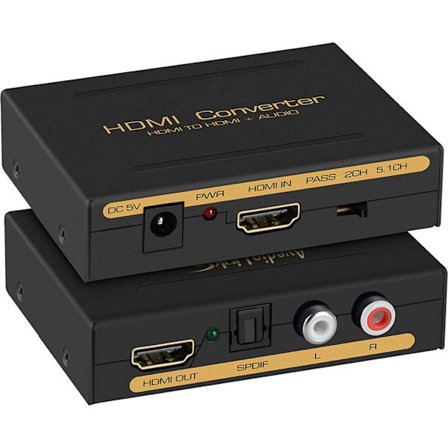 Audio HDMI-extraktor - TD - SPDIF + RCA - Svart metall - 1080p - 3 ljudlägen