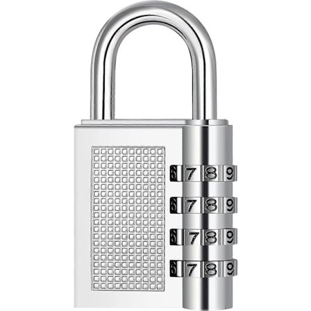 Kombinationslås til fitnessrumsskab, 4-cifret skabslås, vandtæt kombinationslås til udendørs brug, hegn, porte, skure, nummerlås (sølv)