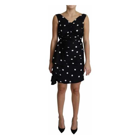Dolce & Gabbana, Polka Dots Charmeuse Ruffle Mini Dress Zwart, Dames, Maat:3XS,elastaan