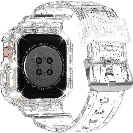 CQBB Kompatibel med Crystal Clear Apple Watch Armband 41mm 40mm 38mm med Fodral för Män Kvinnor Jelly Fodral och Armband