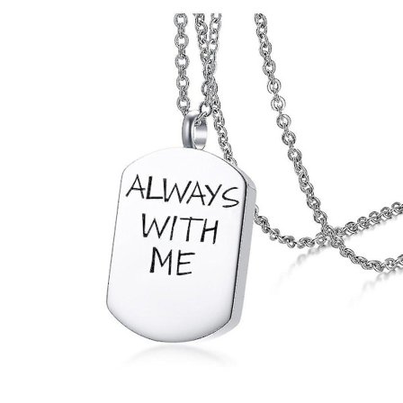 (Silver) Enkelt rostfritt stål Dog Tag Hänge Ashes Holder Memorial Minnesmärke Halsband