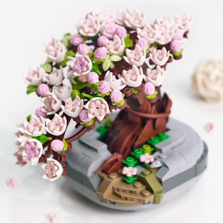 Minibukett, byggeklosser, blomst, kirsebærblomst, bonsai, 3D