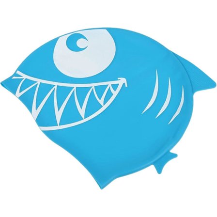 Svømmehætte til svømning, silikone, tegneserie, fiskeform, blå