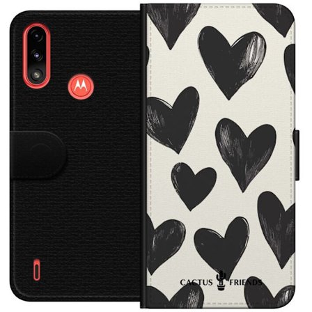 Kompatibelt Lommeboketui til Motorola Motorola Moto E7 Power Cactus and Friends - Bold Black Love Pattern