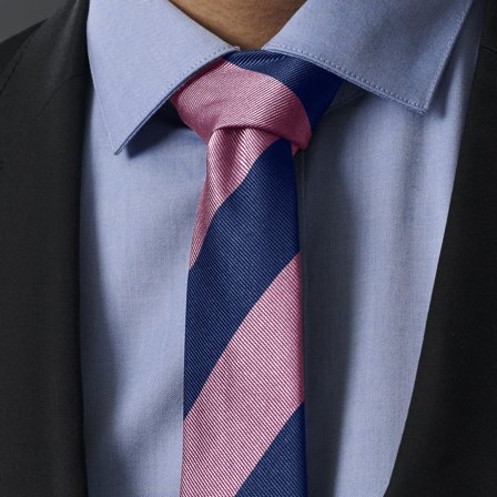 Cravate en soie à rayures rose et bleu marine pour hommes - Cravates à motif