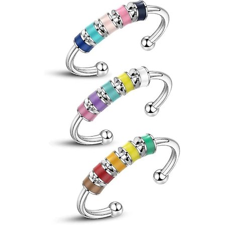 3 stk. Spindende Emalleret Fidget Ringe Til Angst For Kvinder, Emalleret Åben Justerbar Farverige Perler Anti Angst Relief Ring Til Børn Piger 