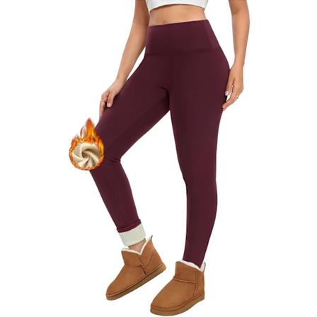Fleecefôrede Leggings for Kvinner Termiske Tykke Varme Bukser Fluffy Bukser Elastisk Vinter Oppvarmede Strømpebukser Dame Casual Vinrött S