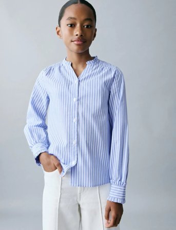 Mango Striped Shirt With Pleated Details - Blue - 7