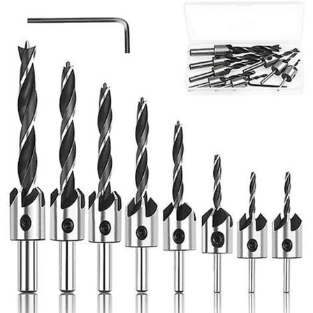 Træbearbejdningsbor med forsænker, med sekskantnøgleforsænker affasningsværktøj 3 4 5 6 7 8 10mm Versailles 8 stykker