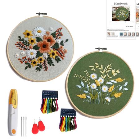 Broderikit til begyndere voksne, lær forskellige sting DIY kit indeholder trykt blomstermønster, hoops, farverige tråde, værktøjer(2)