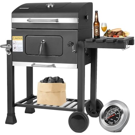 Hi, I'm looking for a charcoal grill trolley with an adjustable tray and a cooking area of 578 square inches.