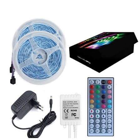10M LED-ljusslinga med fjärrkontroll och strömförsörjning