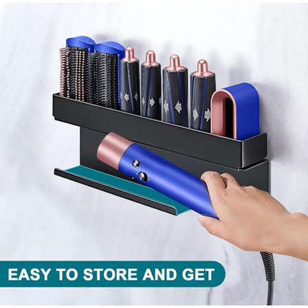 Vægmonteret hårtørrerholder uden boring, vægmontering til 7-i-1 styler, krøllejern, tilbehør, glattejern, hårholder, opbevaring af hår