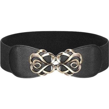 Elastisk vintagebelte for damekjoler, bredt midjebelte, svart