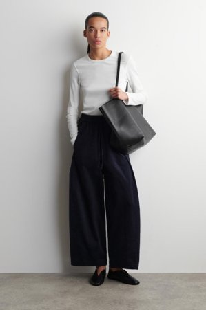 COS Women's Elasticated Corduroy Barrel Leg Trousers in Blue