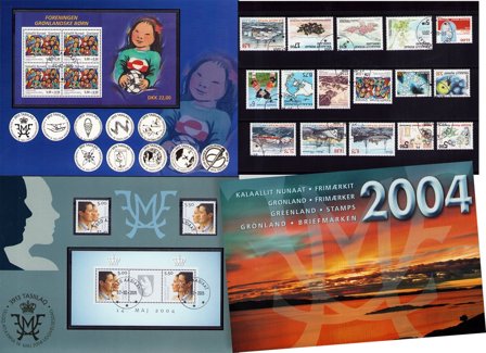 Grønland - Årsmappe 2004 - 18 frimærker + 4 miniark, komplet - Stemplet