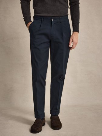Navy Blue Pleated Trousers Relaxed Fit