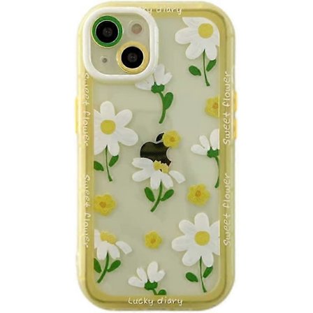 Sødt Blomstret Farverigt Kameralinsbeskyttelse Transparent Blødt iPhone-cover til Kvinder Piger (Gul, iPhone 13 Pro)
