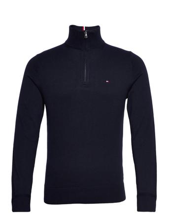 Pima Org Ctn Cashmere Zip Mock Knitwear Half Zip Pullover Navy Tommy Hilfiger