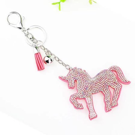 I sød lyserød hjerte (hest) nøglering Bling SS6 Premium Crystal Bilnøglering Kuffert Rygsække Tilbehør Charm med kvaster til kvinder piger