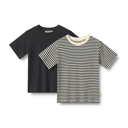 WHEAT Rib T-Shirt Short Sleeve Fabian 2-pak Navy Str 152/12 år, Tøj & Bolig, Børnetøj, Børneundertrøjer