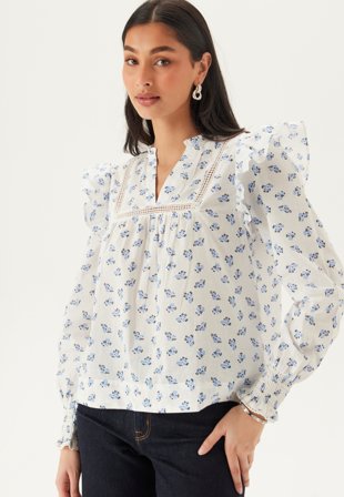 ONLY - Onlidris Ls Frill Tape Top - Cashmere Blue Aop:mini Floral - Kläder - - Bubbleroom