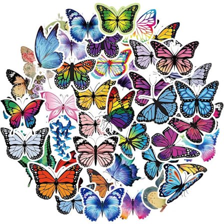 50 stk Søte Sommerfugl Klistremerker for Barn, Vinyl Vanntette Tegneserie Dyreklistremerker Ark for Vannflaske Laptop Telefon Scrapbooking Skateboard