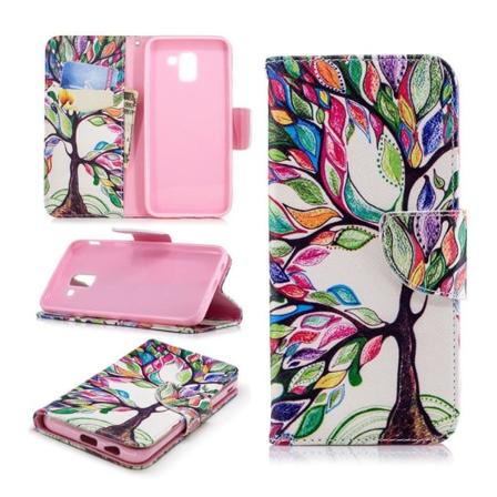 Samsung Galaxy J6 Seisova PU Nahka Kuvallinen Lompakko Suoja Kotelo - V rik s Puu Multicolor